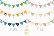 Flag Banners, Bunting Vector Clipart