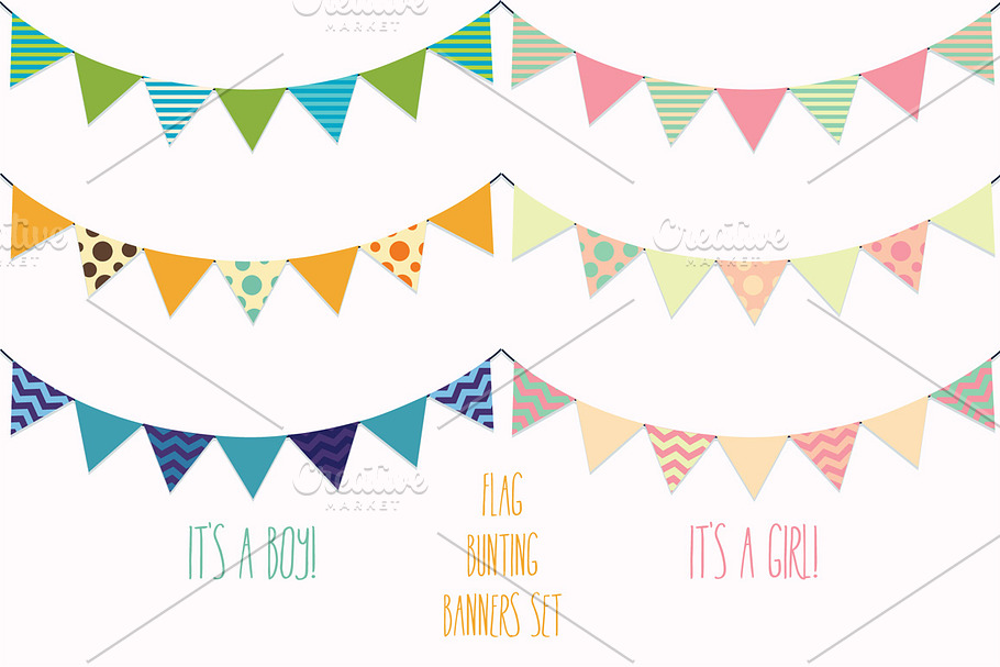 Flag Banners, Bunting Vector Clipart