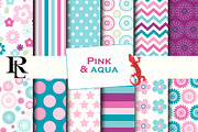 Pink and Aqua digital paper