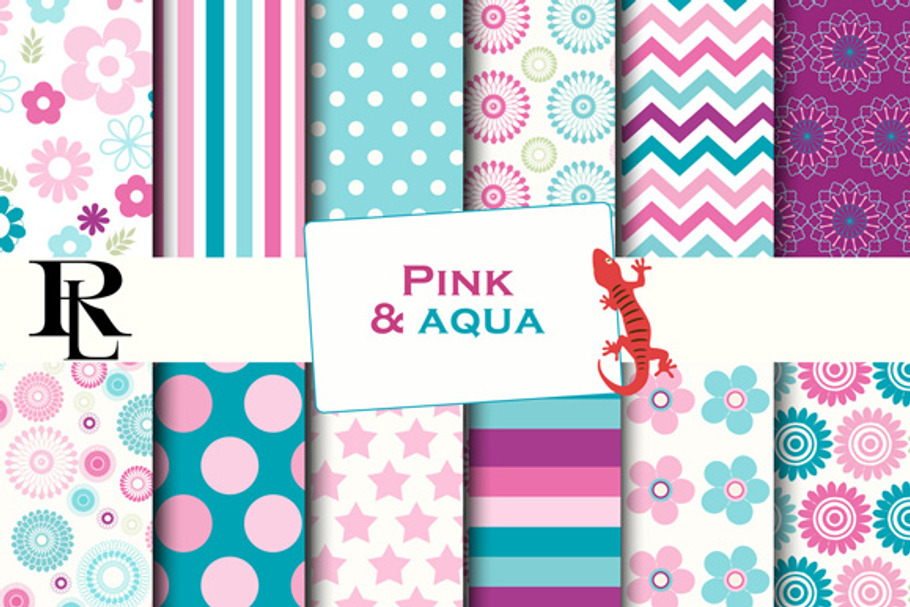 Pink and Aqua digital paper in Patterns - product preview 8