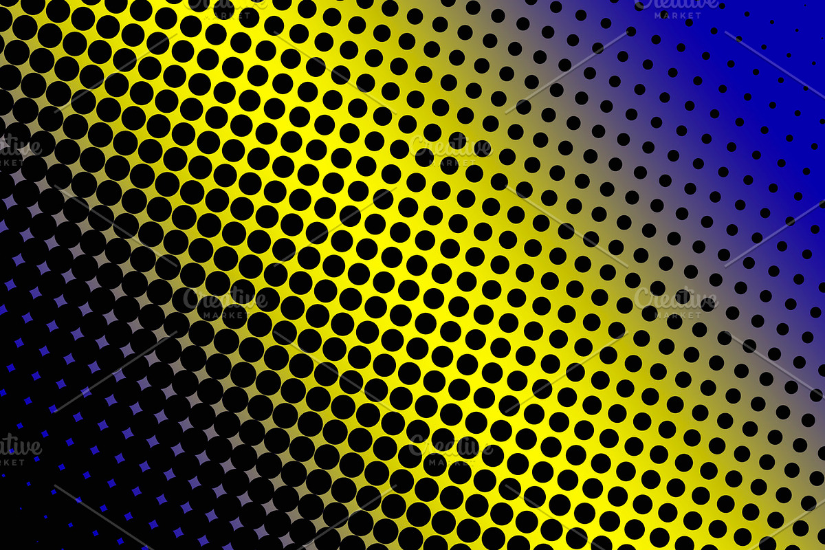 Abstract background of black dots on yellow and blue background ...