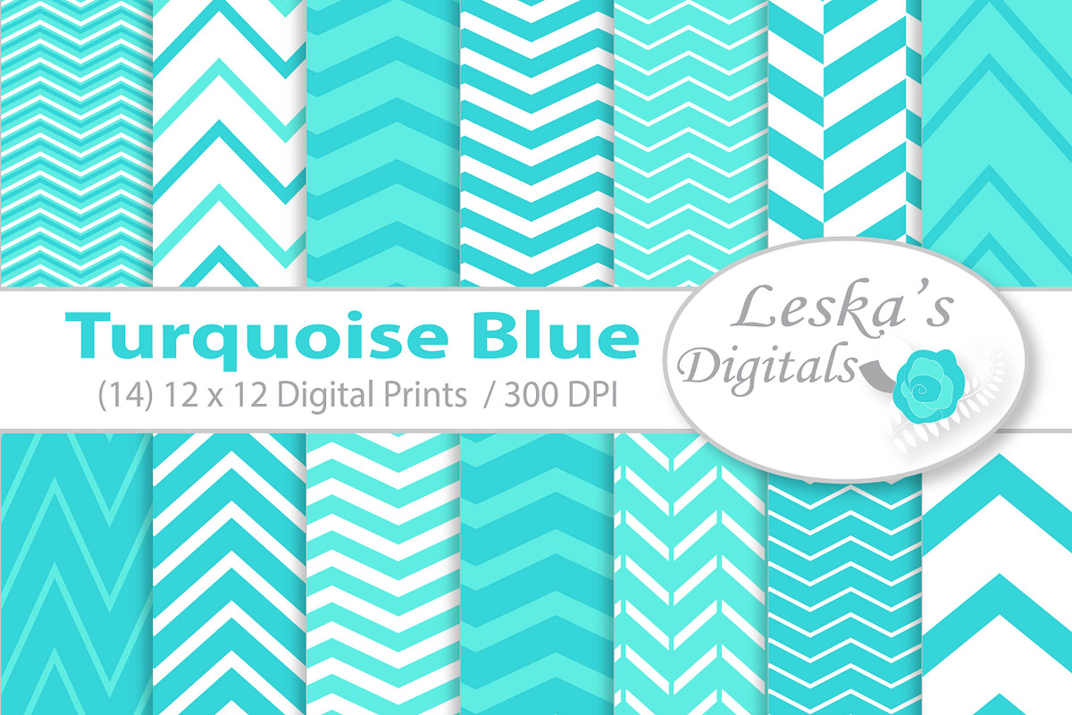 Turquoise Blue Digital Chevrons in Patterns - product preview 8