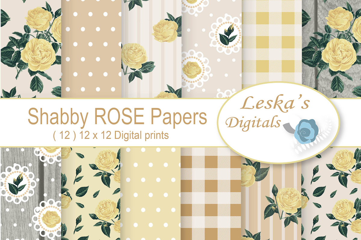 Shabby Chic Rose Digital Paper in Patterns - product preview 8