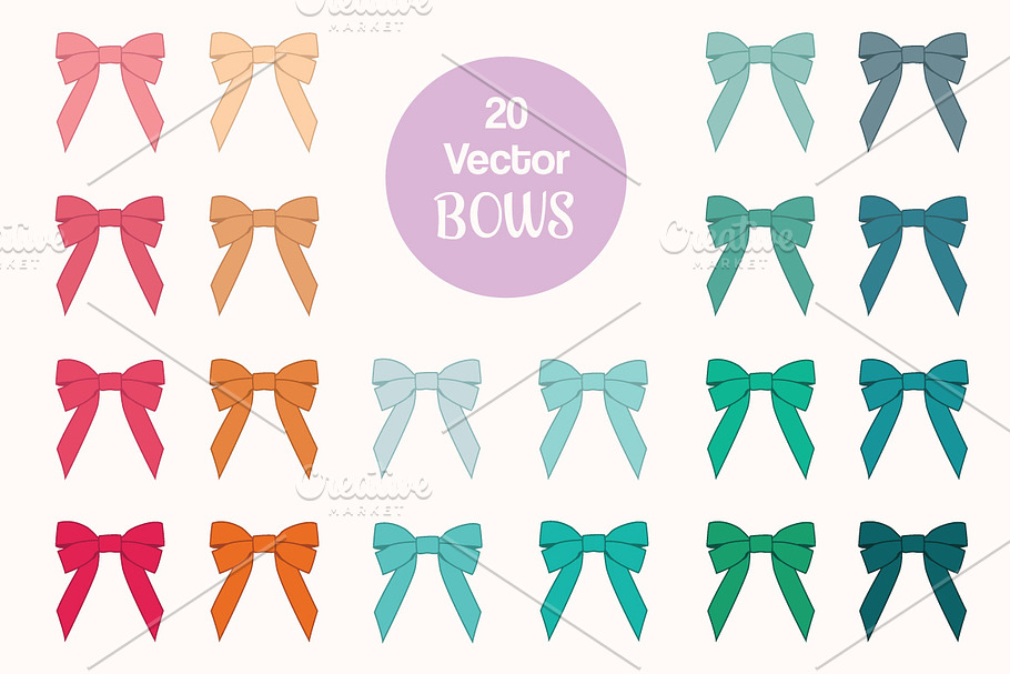 Ribbon Bows Vector Clipart Set in Illustrations - product preview 8