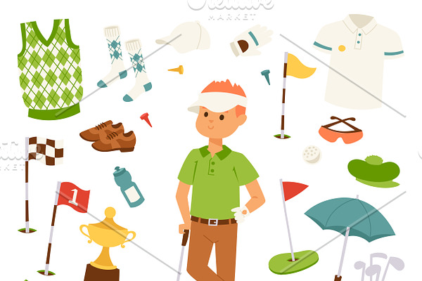 Golf player clothes and accessories
