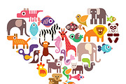 Heart with animal vector icons