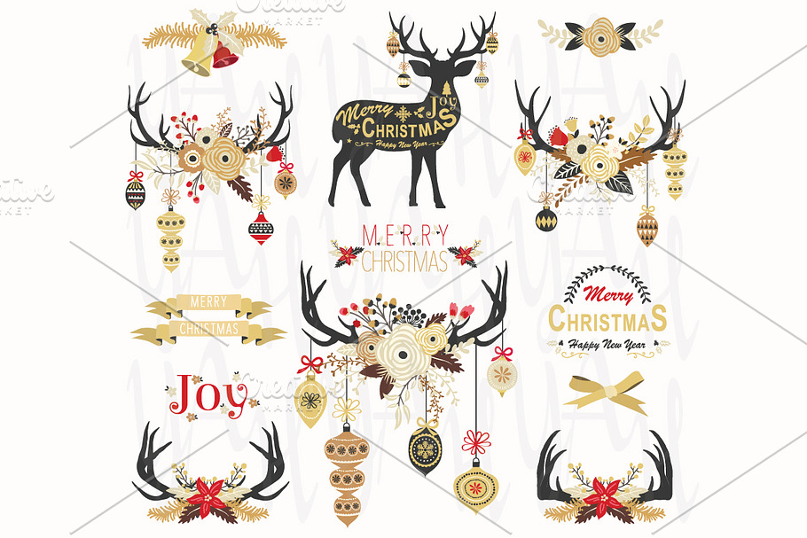 Gold Christmas Antlers Elements