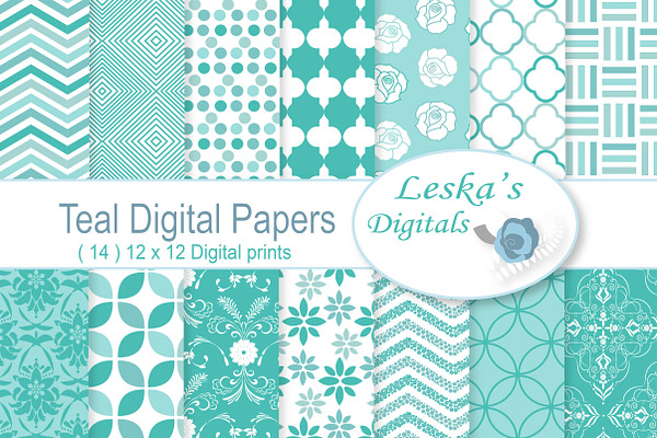Teal Digital Paper Patterns