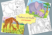 Elephant and Giraffe. Coloring pages