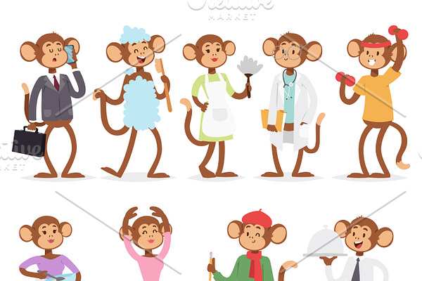 Monkey like people vector characters