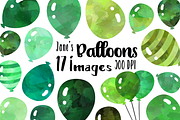 Watercolor Green Balloons Clipart