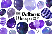 Watercolor Purple Balloons Clipart