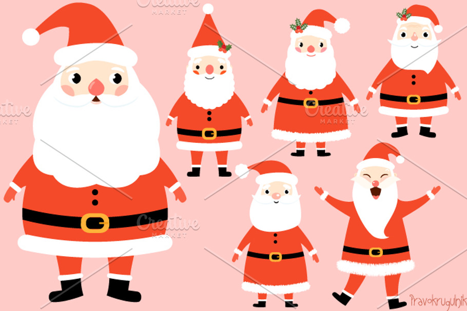 Cute Santa Claus clipart set in Illustrations - product preview 8
