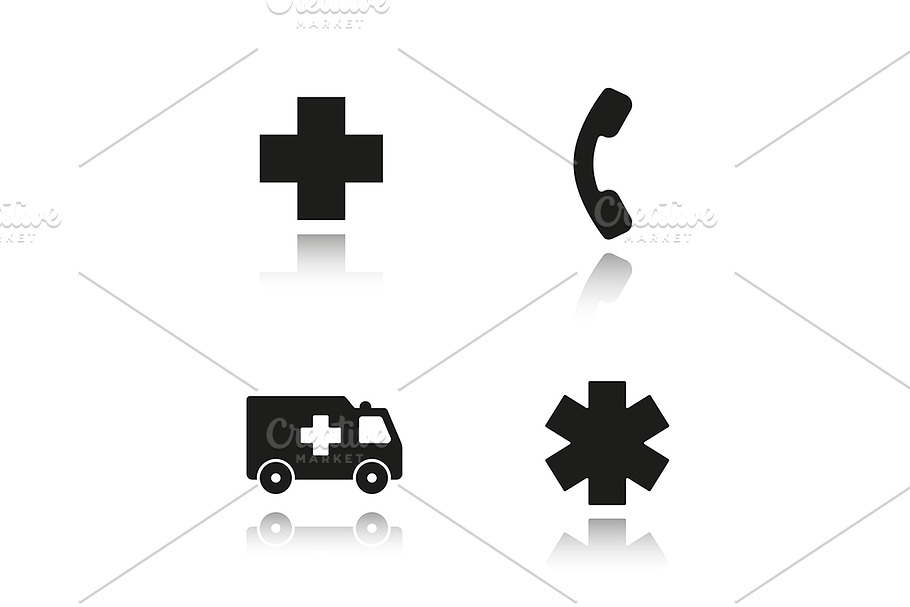Ambulance. 4 icons. Vector