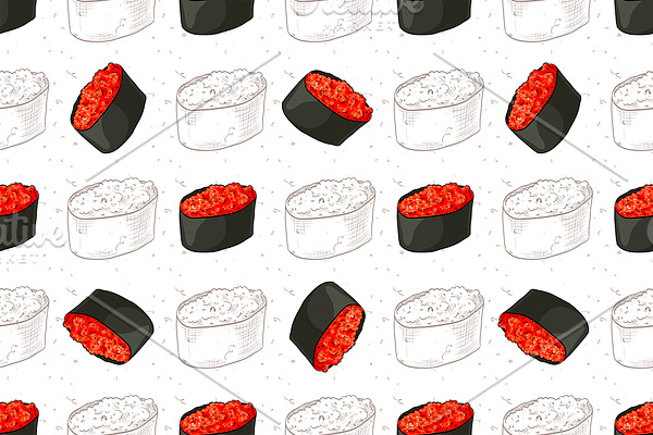 Seamless pattern of sushi
