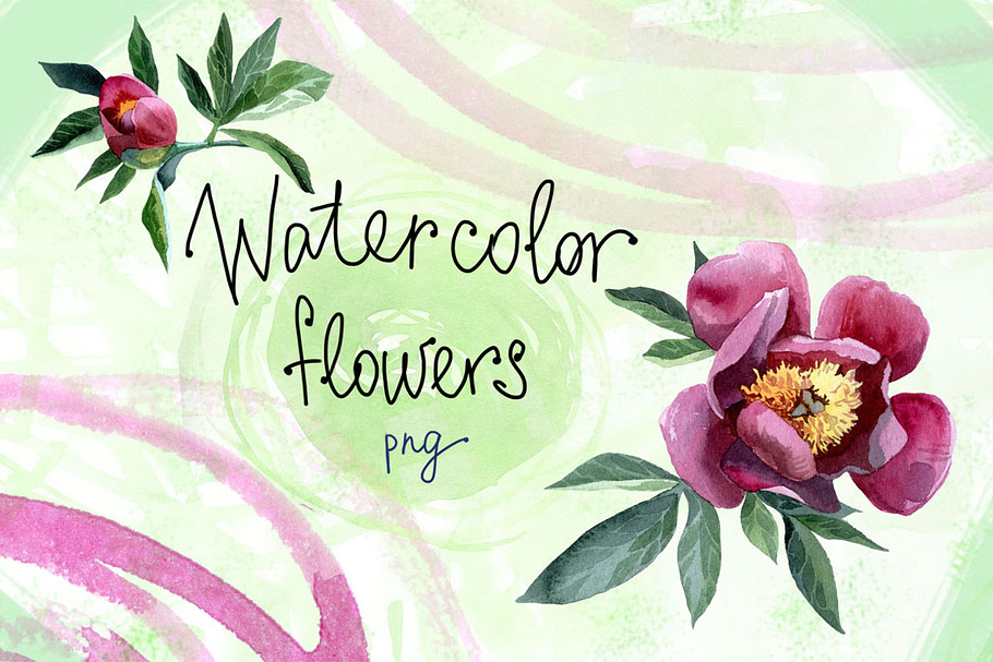 Watercolor flowers set - peony in Illustrations - product preview 8