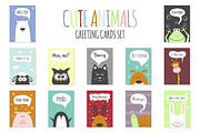 Greeting cards set - cute animals.