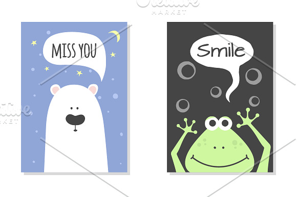 Greeting cards set - cute animals. in Illustrations - product preview 1