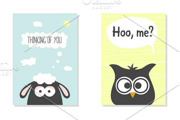 Greeting cards set - cute animals. in Illustrations - product preview 2