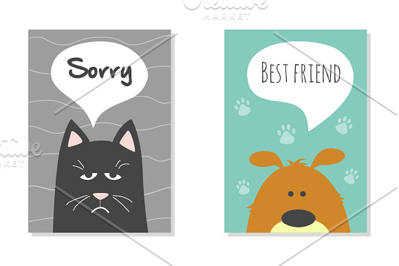 Greeting cards set - cute animals. in Illustrations - product preview 3