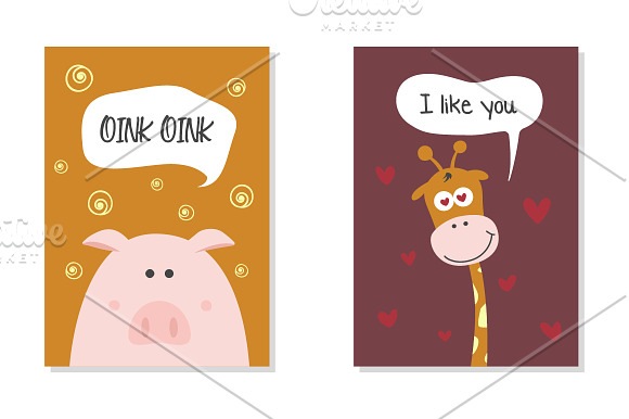 Greeting cards set - cute animals. in Illustrations - product preview 4