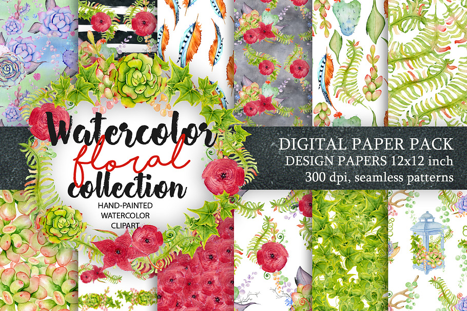 Watercolor Digital floral Pattern 
