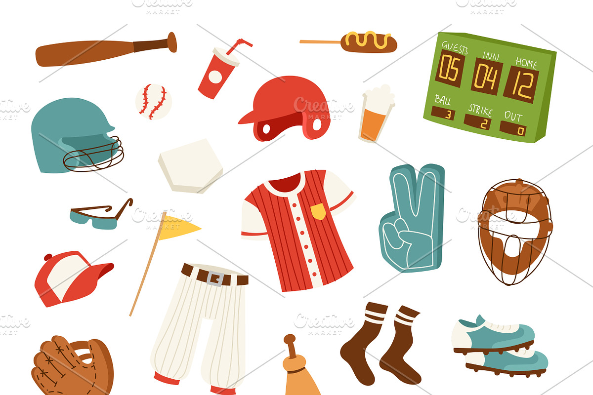 Cartoon baseball icons vector  in Illustrations - product preview 8