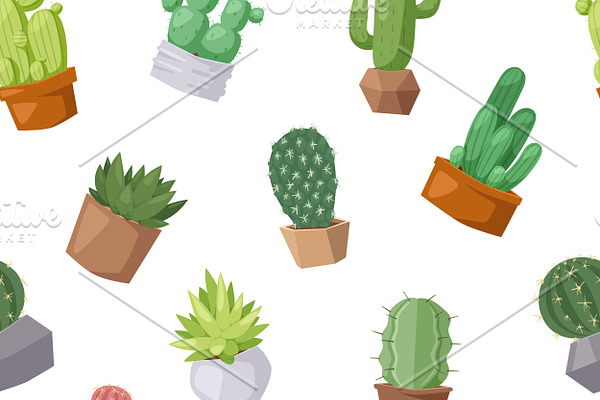 Cactus doodle seamless pattern