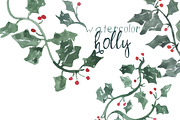 Watercolor Holly Leaves