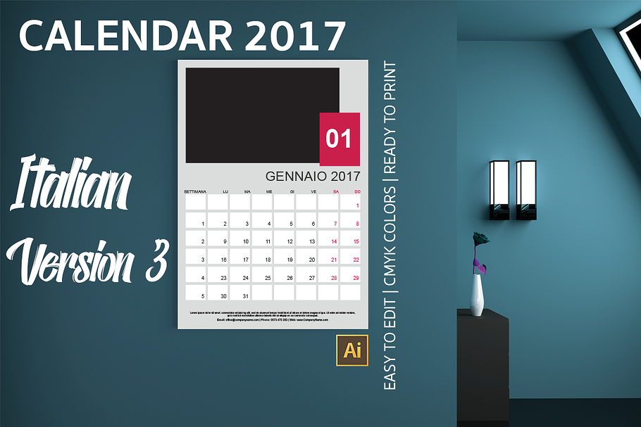 Italian Wall Calendar 2017 Version 3 in Templates - product preview 8