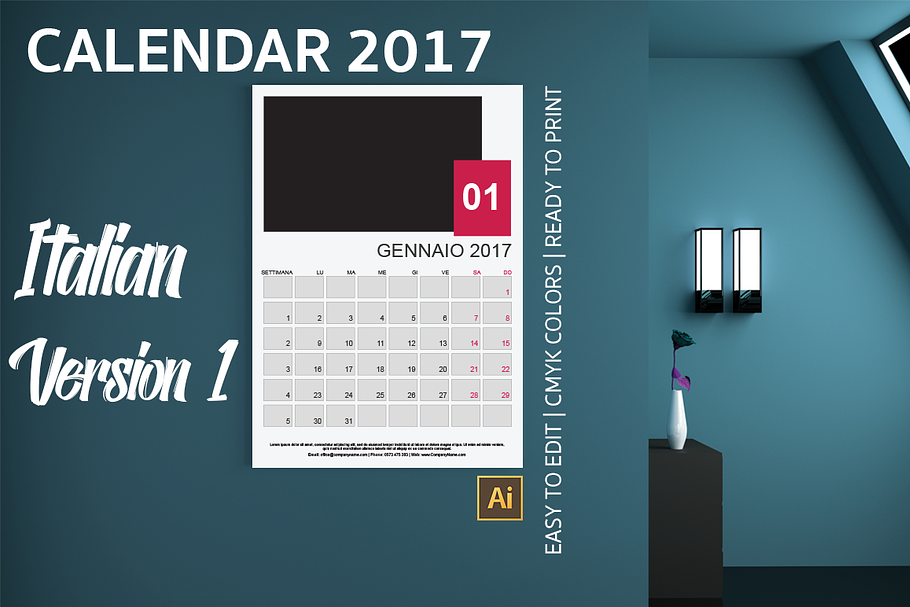 Italian Wall Calendar 2017 Version 1 in Templates - product preview 8