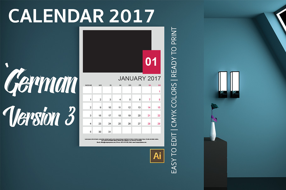 German Wall Calendar 2017 Version 3 in Templates - product preview 8
