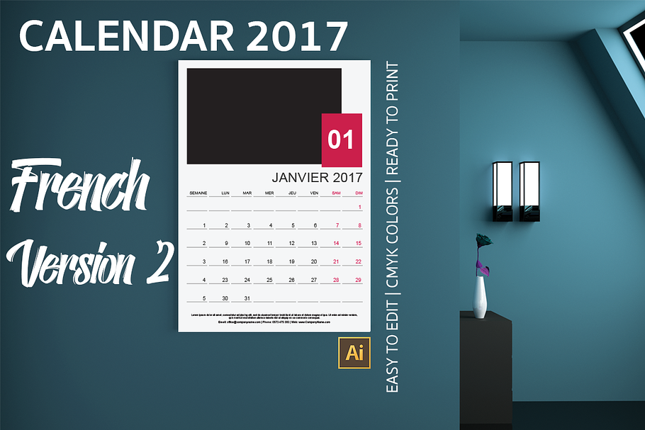 French Wall Calendar 2017 Version 2 in Templates - product preview 8