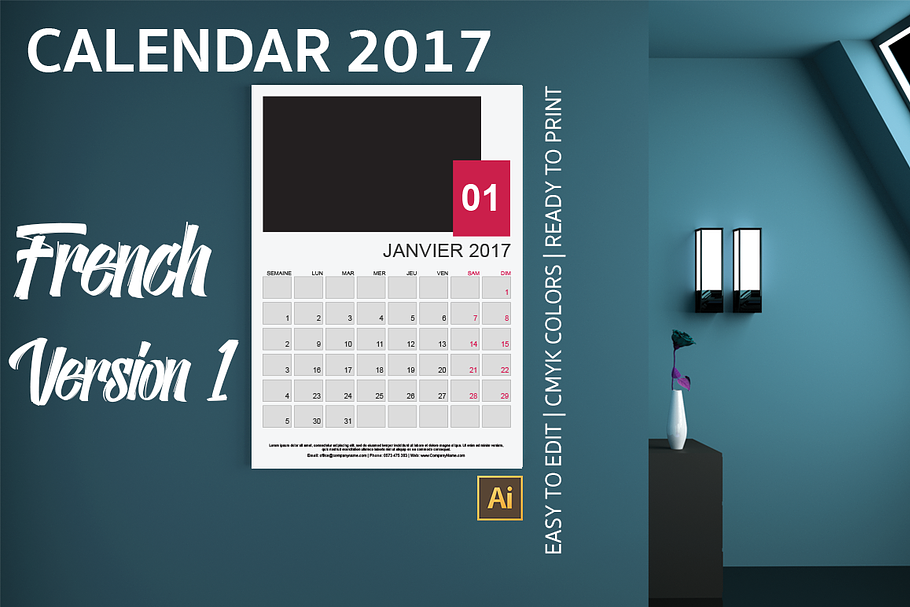 French Wall Calendar 2017 Version 1