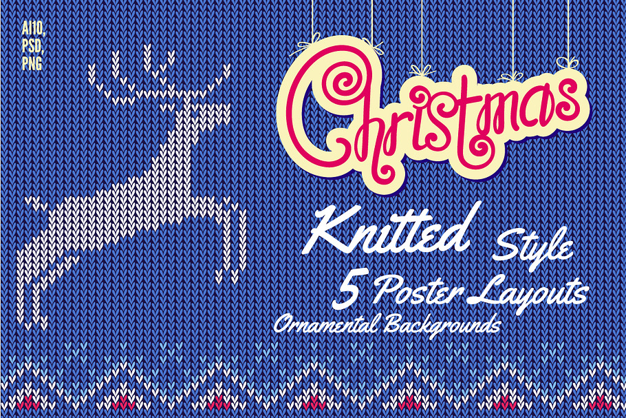 5 Christmas Knitted Style Posters in Patterns - product preview 8