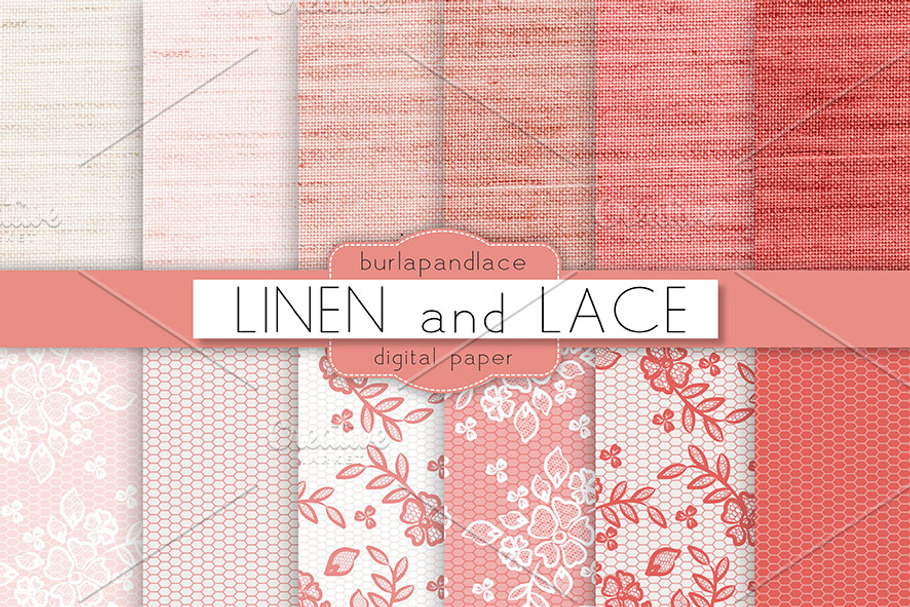 Linen and lace coral red in Patterns - product preview 8