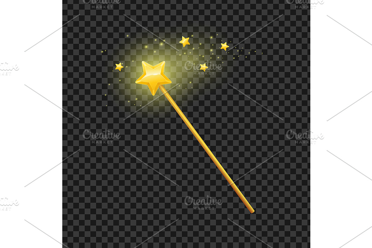 Golden Magic Wand with Star. Vector in Objects - product preview 8