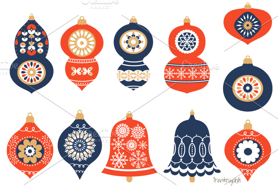 Christmas ornaments in blue and red in Illustrations - product preview 8