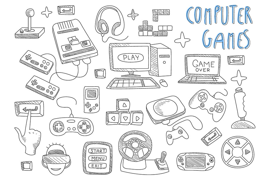 Computer games doodles in Video Game Icons - product preview 8
