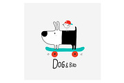 Dog & Bird on skateboard