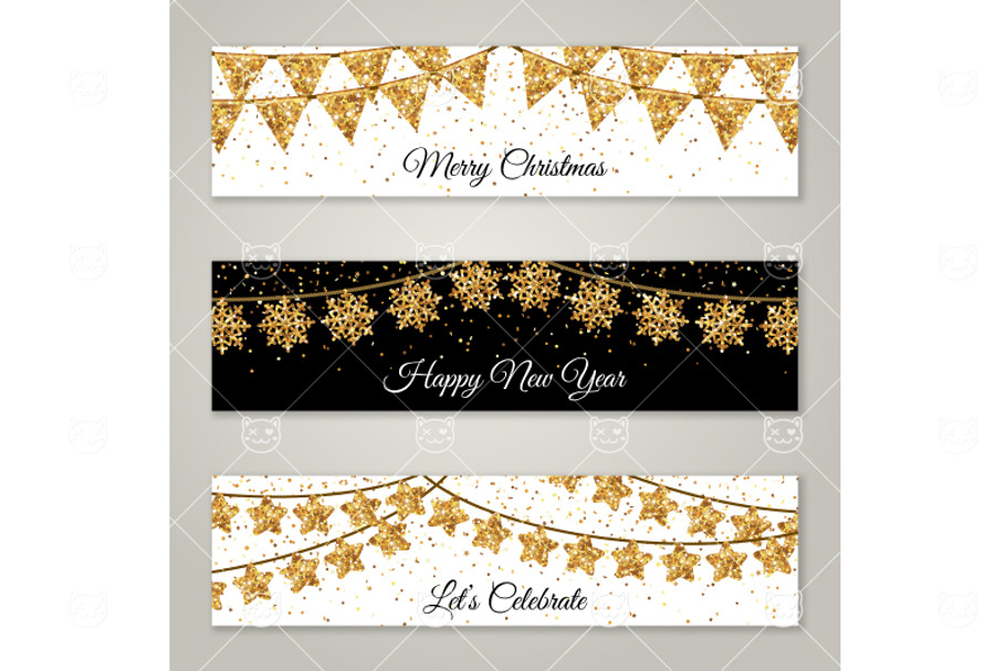 Banners with Gold garlands in Illustrations - product preview 8