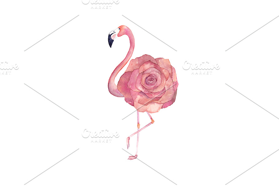 Watercolor Floral Flamingo in Objects - product preview 8