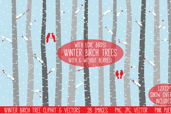 Winter Birch Tree Clipart & Vectors