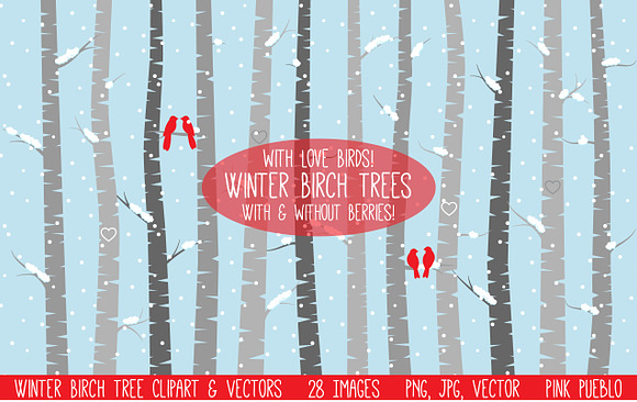 Winter Birch Tree Clipart & Vectors in Illustrations - product preview 1