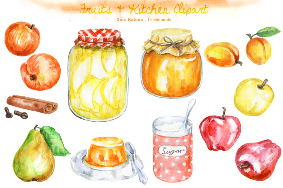 Fruits & Kitchen Clipart in Illustrations - product preview 8