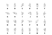 Hands language signs on white