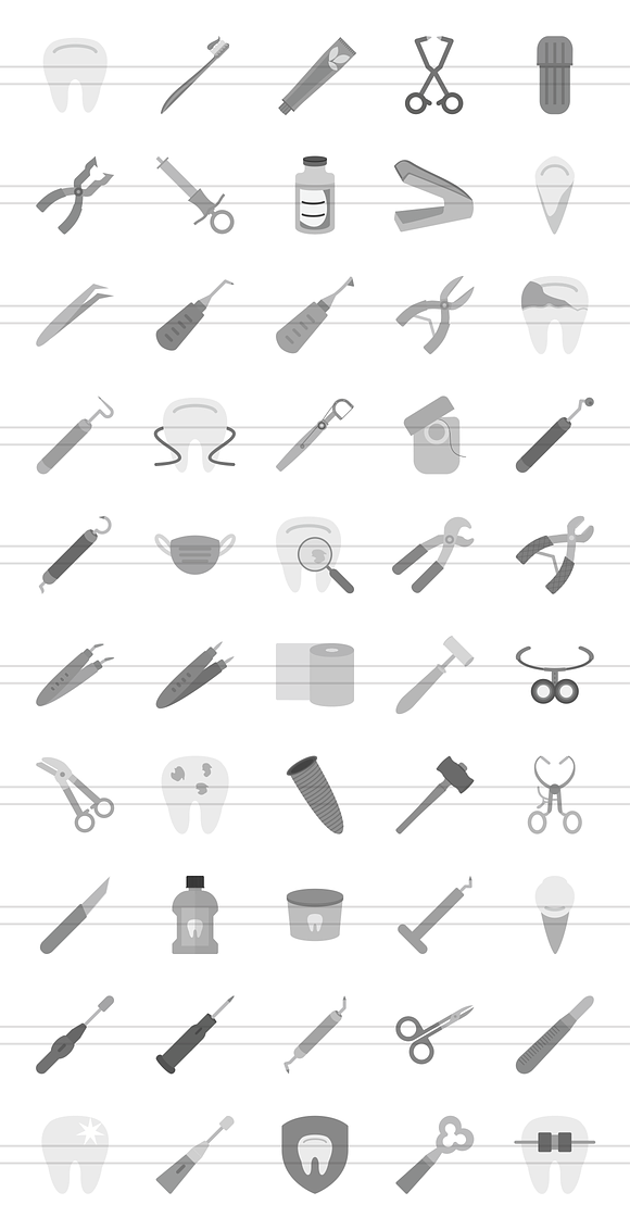 50 Dentist Equipment Greyscale Icons in Graphics - product preview 1