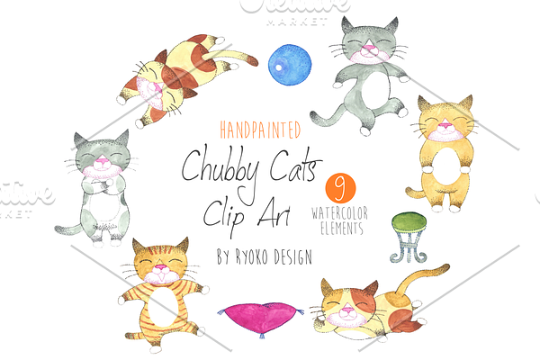 Watercolor Chubby Cat Clip art