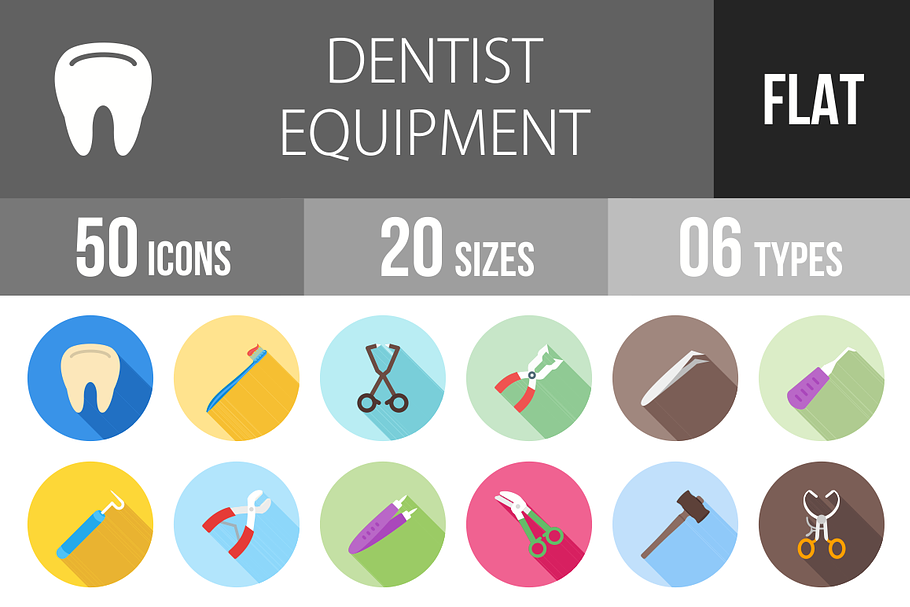 50 Dentist Flat Shadowed Icons