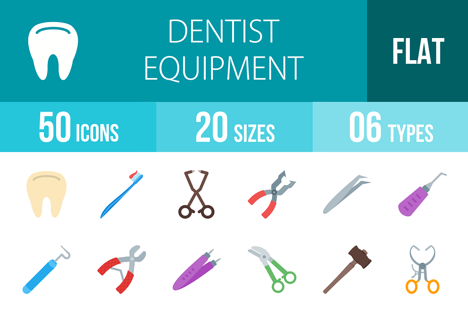 50 Dentist Flat Multicolor Icons